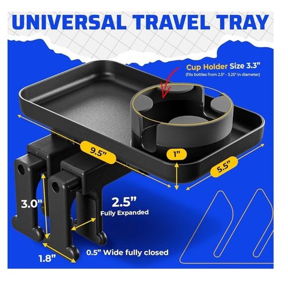 New In Box Black Universal Travel Tray Cup Holder Adjustable Multi-Use - Picture 12 of 12